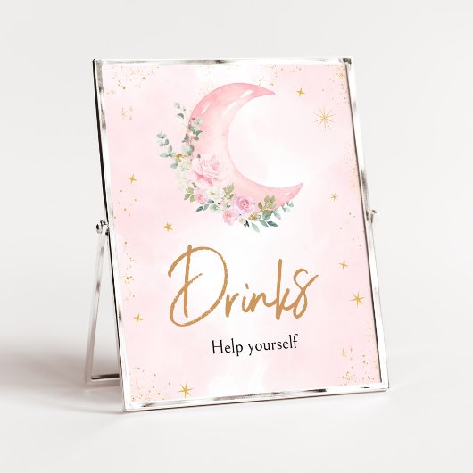 Roze Maan en Sterren Baby shower Drinken Poster