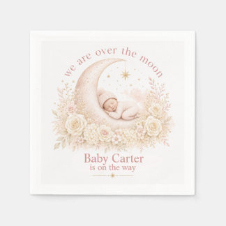Roze Maan en Sterren Baby Shower met Aangepaste Na Servet