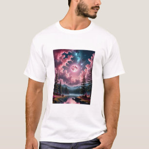 Roze Maan Fantasy Dromerige Nacht Hemellandschap T T-shirt
