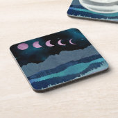 Roze Maan Fases Landschap Bier Onderzetter (Linkerzijde)