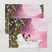 Roze Maan Feest Uitnodigingen voor Meisjes Baby Sh (Voorkant / Achterkant)