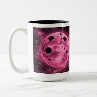 Roze Maan met Asteroïde Gaten Tweekleurige Koffiemok