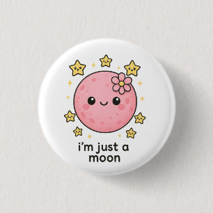 Roze maan met een boog ronde button 3,2 cm