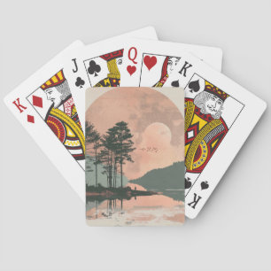 Roze Maan Sage Berg Bos Meer Landschap Pokerkaarten
