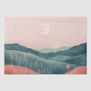 Roze Maan Teal Boho Berglandschap Tissuepapier