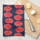 Roze maanbloem op blauw theedoek (Quarter Fold)