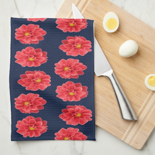 Roze maanbloem op blauw theedoek (Quarter Fold)