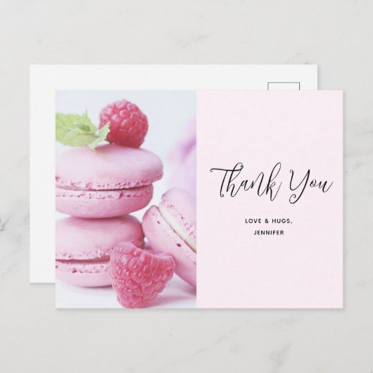 Roze Macarons & Rode Frambozen Dank Je Briefkaart (Voorkant / Achterkant)