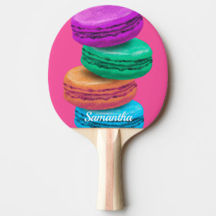 Roze macaronsnoepjes gepersonaliseerd ping pongped tafeltennisbatje