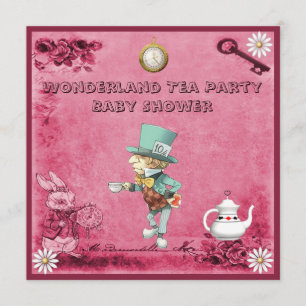 Roze Mad Hatter Wonderland Tea Party Baby shower Kaart