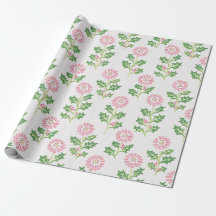 Roze madeliefje en hulst kerstcadeaupapier wit