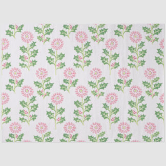 Roze madeliefje en hulst kersttissuepapier wit tissuepapier