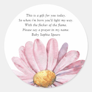 Roze madeliefje wilde bloem - gebedskaarslabel ronde sticker