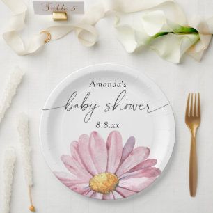 Roze madeliefje Wildflower - Baby shower Papieren Bordje