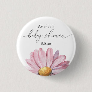 Roze madeliefje Wildflower - Baby shower Ronde Button 3,2 Cm