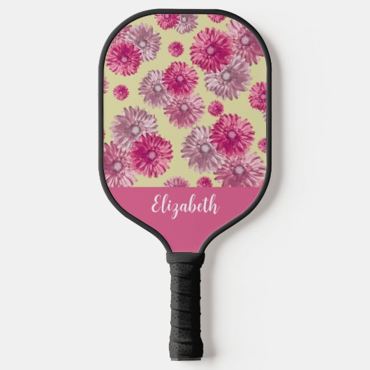 roze madeliefjes bloemenstijl cadeau voor mama pickleball paddle (Voorkant)