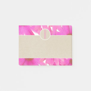 Roze Madeliefjes & Bruin Kraft Landelijk Monogram  Post-it® Notes