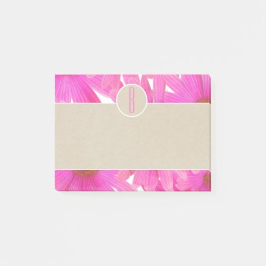 Roze Madeliefjes & Bruin Kraft Ruw Monogram Initia Post-it® Notes (Voorkant)