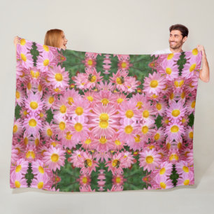 roze madeliefjes en hommel bij Abstract Fleece Deken
