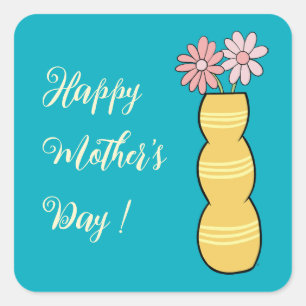 Roze madeliefjes in een vaas Moederdag Sticker