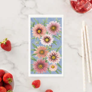 Roze Madeliefjes op Blauwe Bloemige Botanische Kun Servet