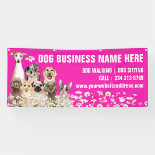 Roze Madeliefjes Pups Bloemige Botanische Hondenve Spandoek