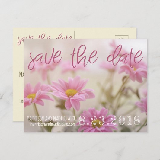 Roze madeliefjes Save The Date kaart Romantische b (Voorkant / Achterkant)