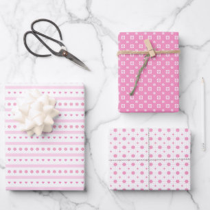 Roze madeliefjes, stippen en harten inpakpapier vel
