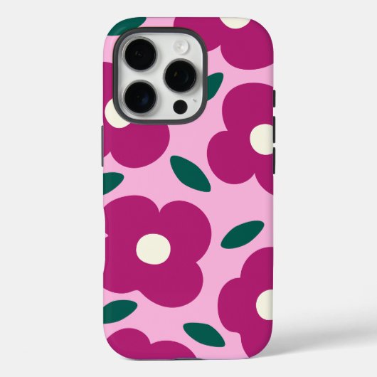 Roze Magenta Abstract Retro Bloempatroon Case-Mate iPhone Case (Achterkant)