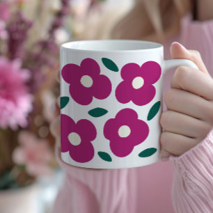 Roze Magenta Abstract Retro Bloempatroon Koffiemok