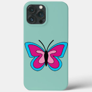 Roze magenta blauwe vlinder iPhone 13 pro max hoesje