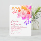 Roze Magenta Bloemen Huwelijksuitnodiging Kaart (Staand voorkant)