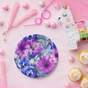 Roze Magenta Blue Floral Pattern Papieren Bordje