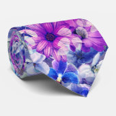 Roze Magenta Blue Floral Pattern Stropdas (Opgerold)