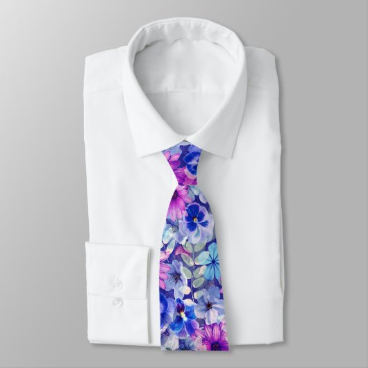 Roze Magenta Blue Floral Pattern Stropdas (Gebonden)