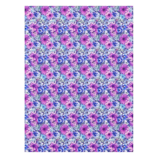 Roze Magenta Blue Floral Pattern Tafelkleed (Voorkant)