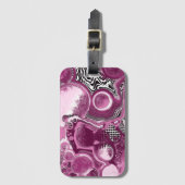 Roze, magenta en zwart-witvormig kunstkleurmateria bagagelabel (Voorkant (verticaal))