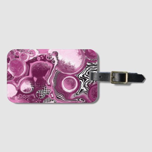 Roze, magenta en zwart-witvormig kunstkleurmateria bagagelabel (Voorkant (horizontaal))