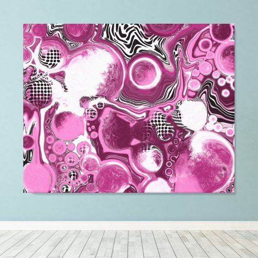 Roze, magenta en zwart-witvormig kunstkleurmateria canvas afdruk (Insitu (Houten vloer))
