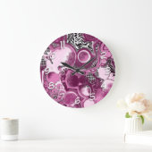 Roze, magenta en zwart-witvormig kunstkleurmateria grote klok (Huis)