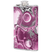 Roze, magenta en zwart-witvormig kunstkleurmateria heupfles (Links)