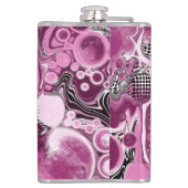 Roze, magenta en zwart-witvormig kunstkleurmateria heupfles (Achterkant)