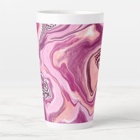 Roze, magenta en zwart-witvormig kunstkleurmateria latte mok (Voorkant)