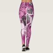 Roze, magenta en zwart-witvormig kunstkleurmateria leggings (Achterkant)