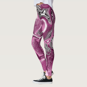 Roze, magenta en zwart-witvormig kunstkleurmateria leggings