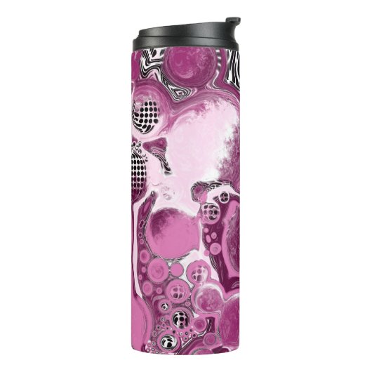 Roze, magenta en zwart-witvormig kunstkleurmateria thermosbeker (Gedraaid links)