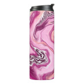 Roze, magenta en zwart-witvormig kunstkleurmateria thermosbeker (Gedraaid links)