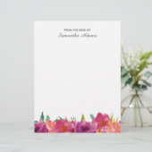 Roze Magenta Flowers Waterverf Notes Briefhoofd (Staand voorkant)
