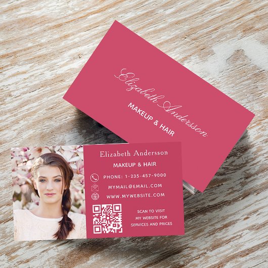Roze magenta foto qr code elegant visitekaartje