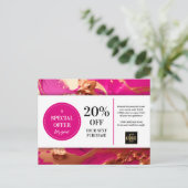 Roze Magenta Gold Paint Coupon Korting Briefkaart (Staand voorkant)